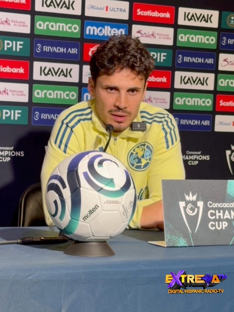 Raphael Veiga de Club América en conferencia de prensa de la Concacaf Champions Cup previa al duelo ante Nashville SC en el GEODIS Park