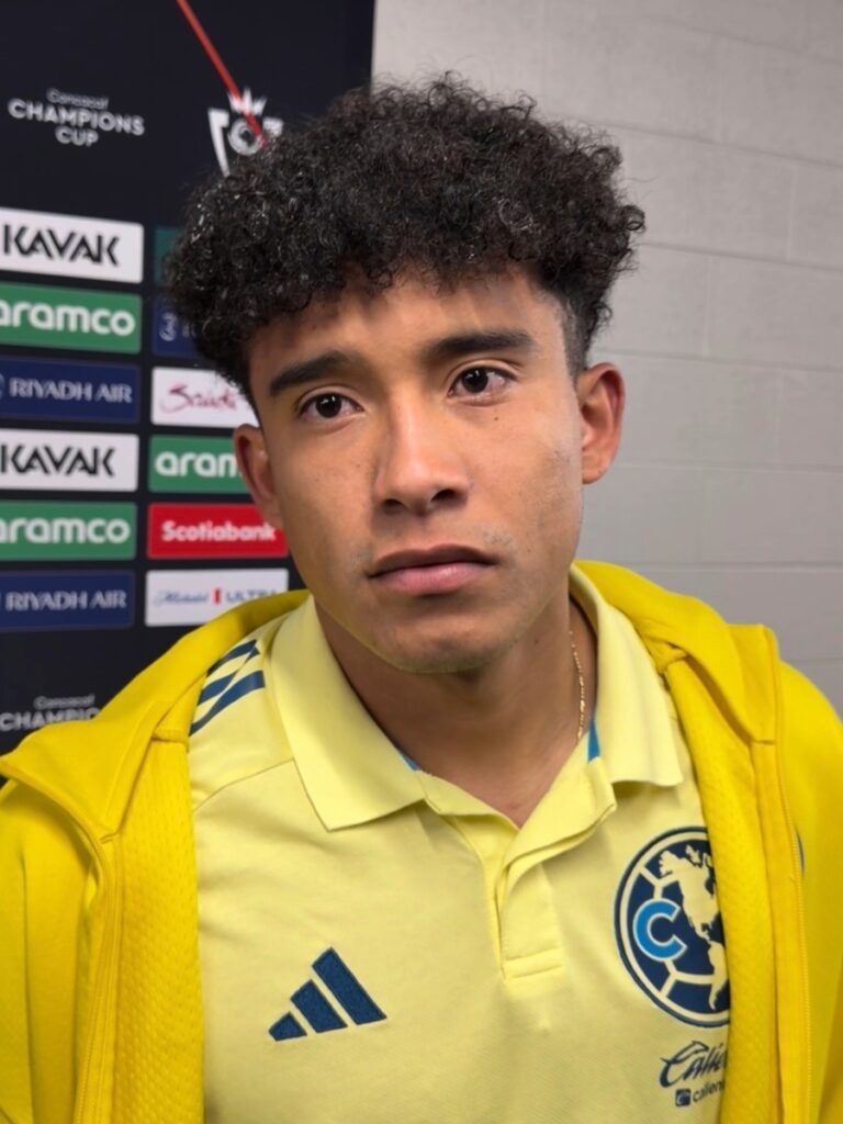 Isaías Violante, jugador del Club América, en la Zona Mixta del GEODIS Park tras el empate ante Nashville SC