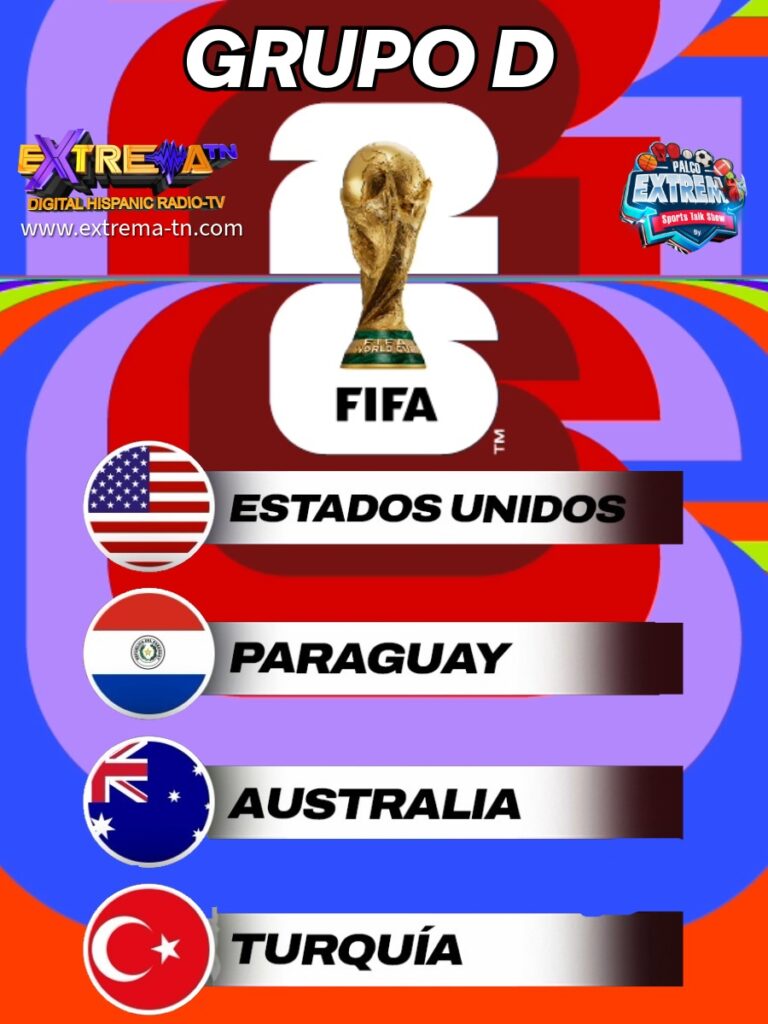 Gráfica del Grupo D del Mundial 2026 con Estados Unidos, Paraguay, Australia y Turquía