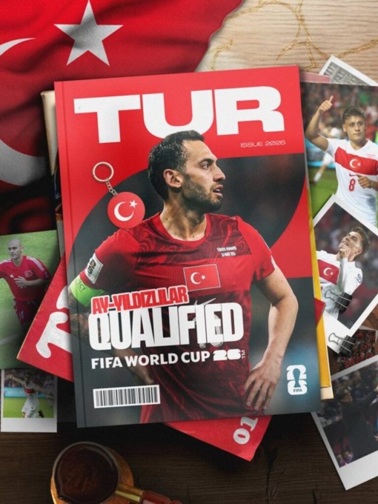 Gráfica oficial FIFA celebrando la clasificación de Turquía al Mundial 2026 con Kerem Aktürkoğlu