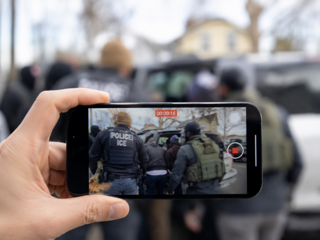Persona grabando un operativo policial mientras una demanda en Tennessee reabre el debate sobre los derechos protegidos por la Primera Enmienda.