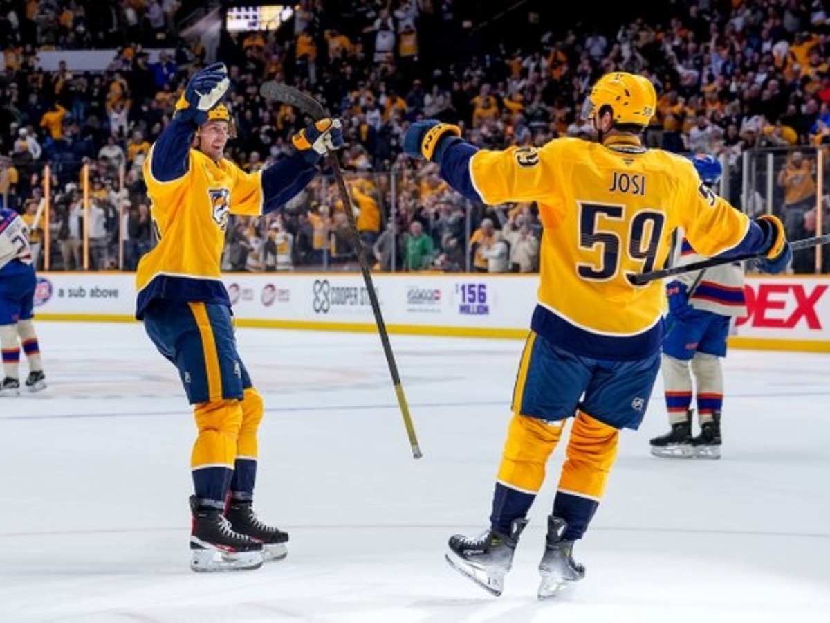 Roman Josi celebra gol ganador en overtime vs Edmonton Predators 4-3 Oilers enero 2026