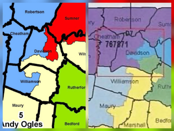 Comparación entre el mapa actual y la nueva propuesta de distritos congresionales que modificaría Davidson County en Tennessee