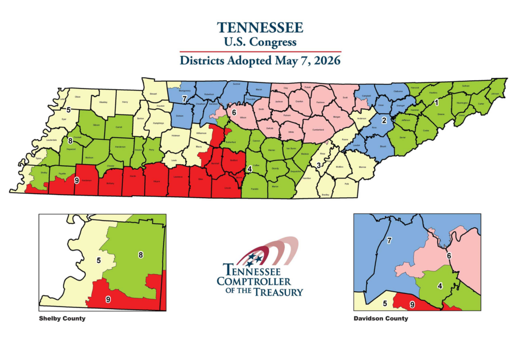 Mapa oficial de los nuevos distritos congresionales aprobados en Tennessee en 2026