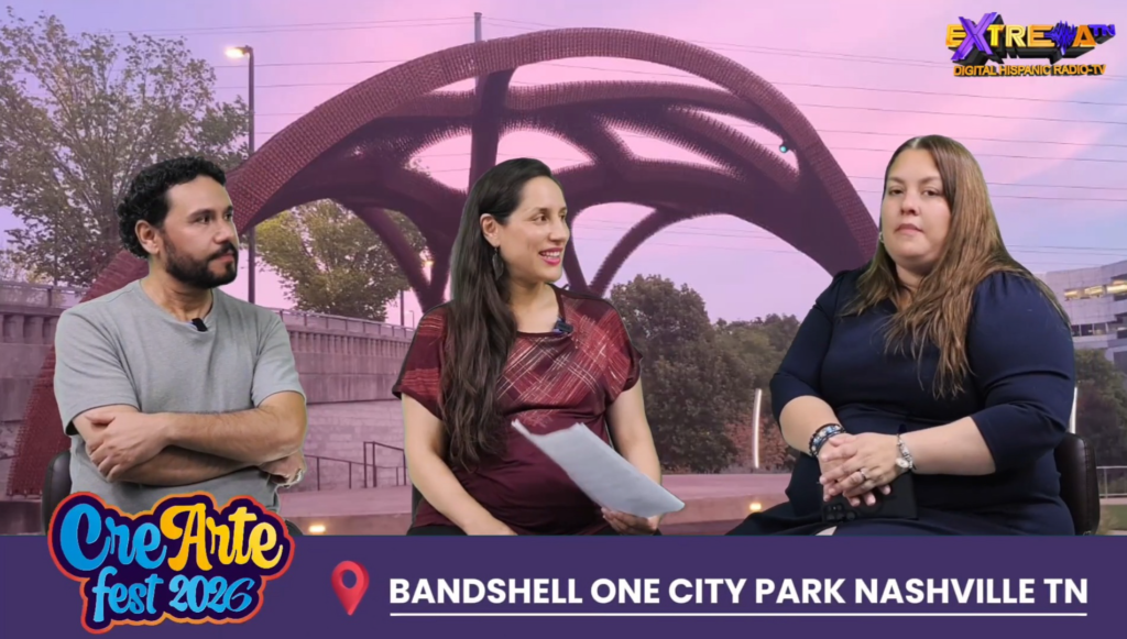 Mayra González y Arturo Palafox durante una entrevista con Extrema TN sobre CreArte Fest 2026 en Nashville